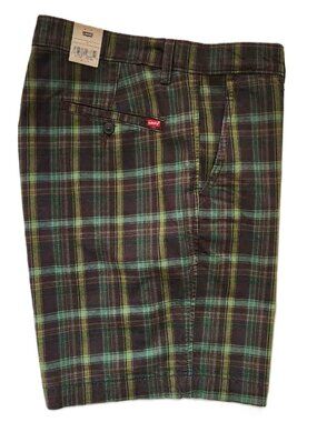 NWT Levi's XX Chino Shorts Relaxed Fit Green Brown Plaid Men's ACTUAL SIZE 38